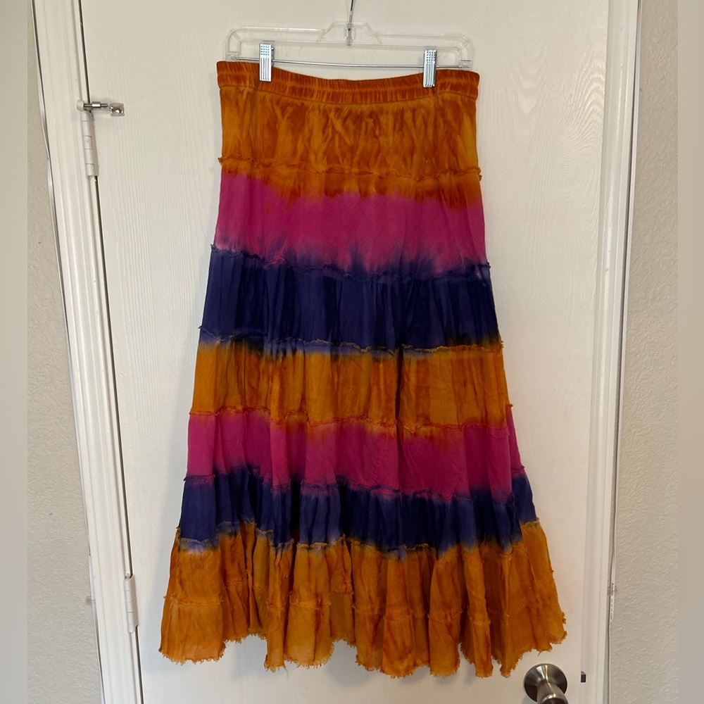 Etc. tie dye maxi skirt purple orange pink size medium 100% cotton boho festival